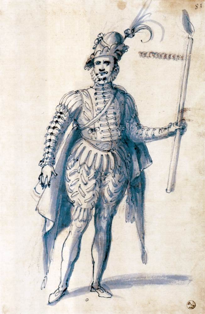 Kostýmová kresba pro mužskou postavu s pochodní od Giuseppe Arcimboldo