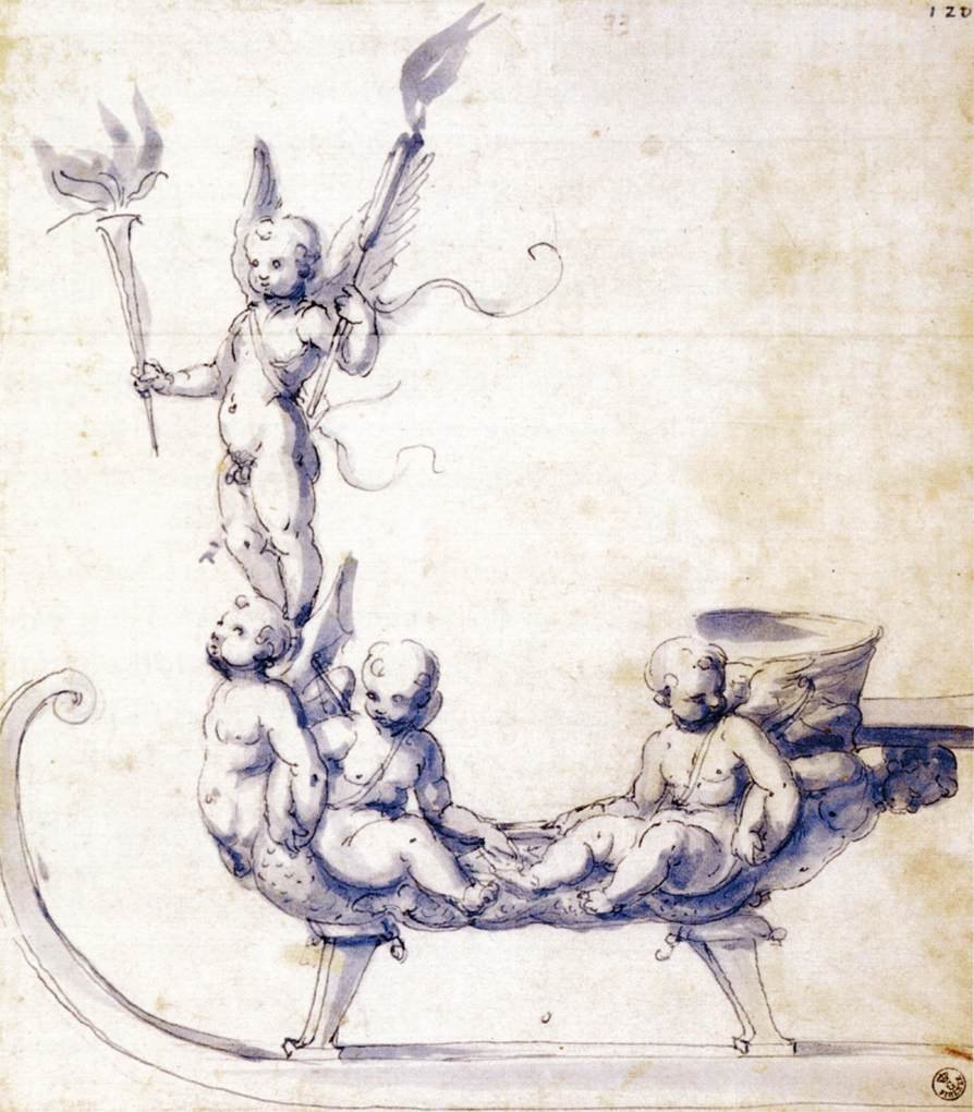 Skica na saních s Putti od Giuseppe Arcimboldo