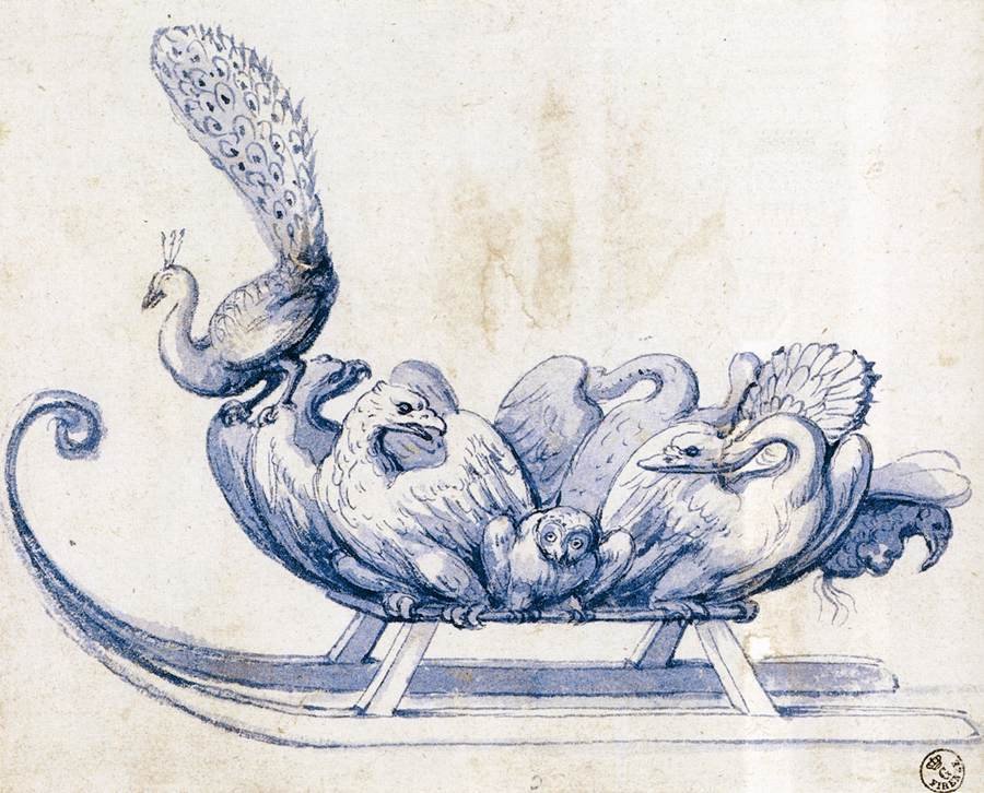 Náčrt na saních od Giuseppe Arcimboldo