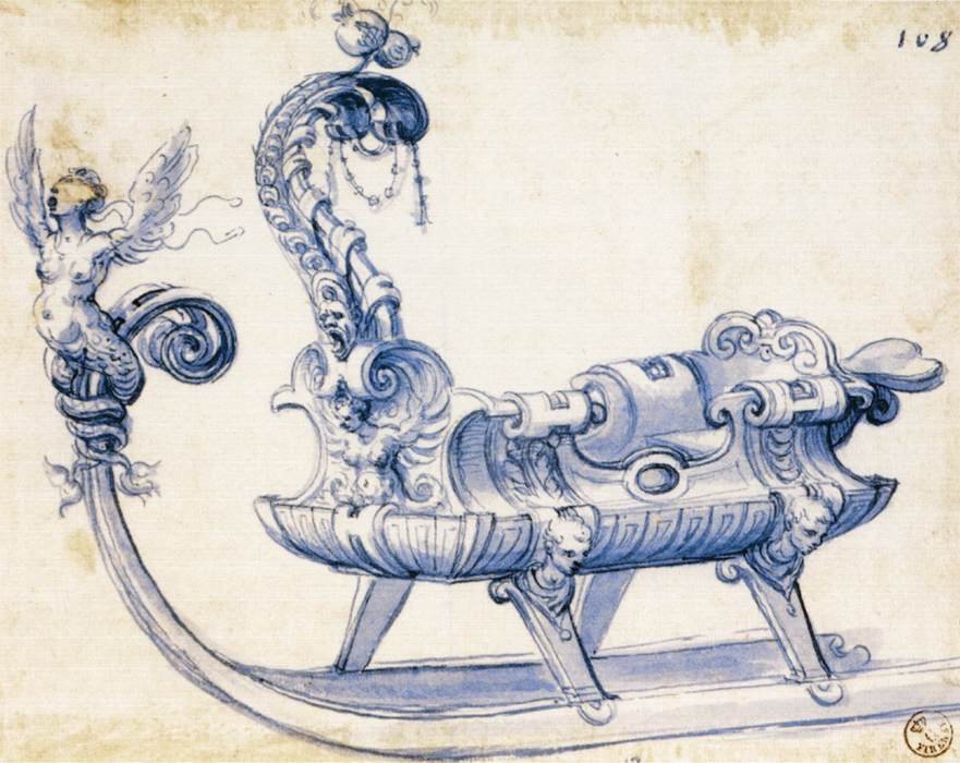 Náčrt na saních od Giuseppe Arcimboldo