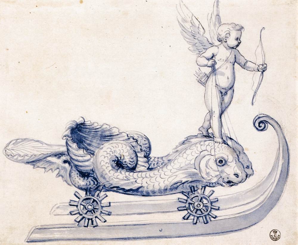 Náčrt na saních s postavami od Giuseppe Arcimboldo