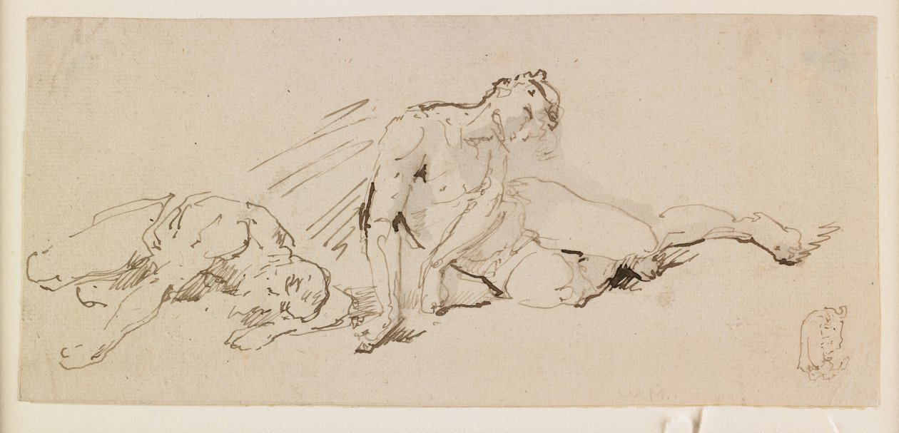 Dvě mužské figury (Studie pro vzkříšení) (pero a hnědý inkoust a šedá barva) od Giuseppe Bernardino Bison