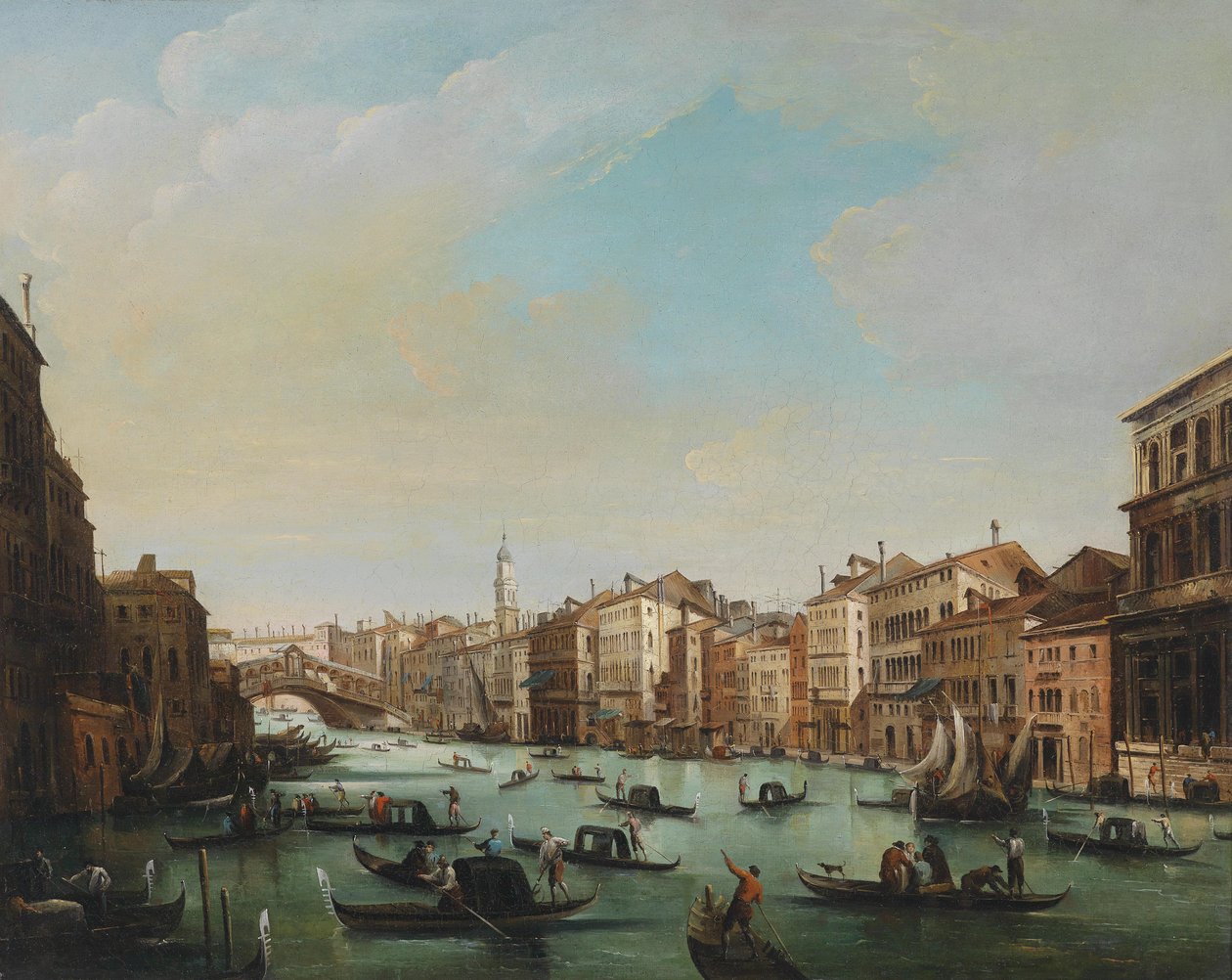 Benátky, pohled z Canal Grande s mostem Rialto od Giuseppe Bernardino Bison