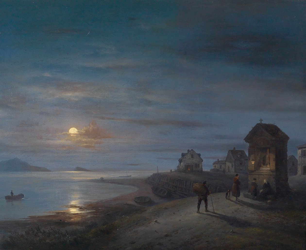 Pobřežní krajina s měsícem stoupajícím v roce 1840 od Giuseppe Canella