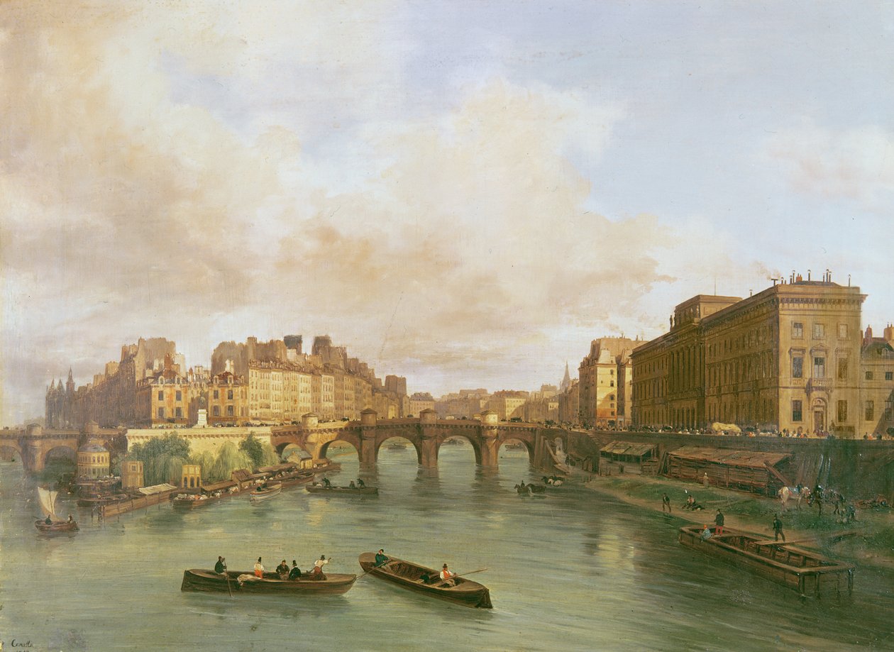 Pont Neuf, Ile de la Cite, Pařížská mincovna a Conti Quay, 1832 od Giuseppe Canella