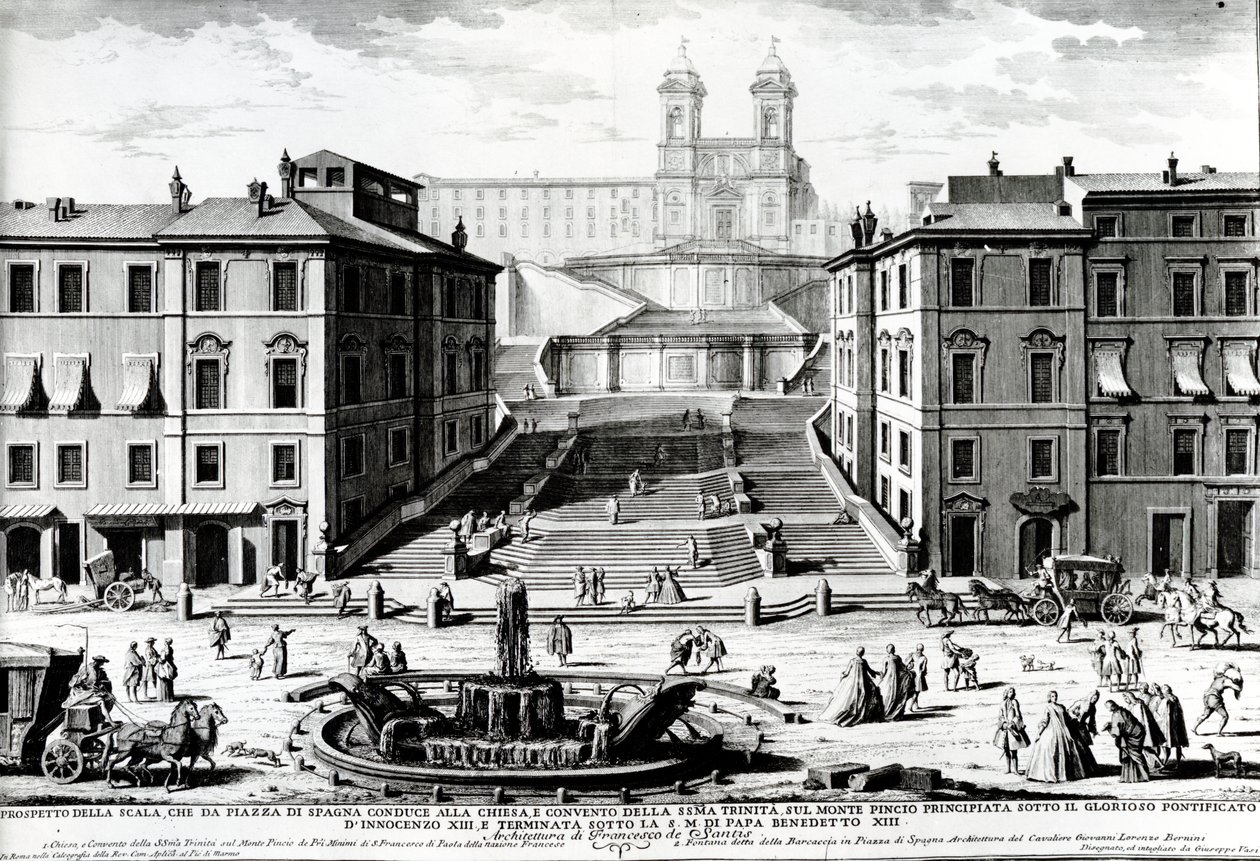 Španělské schody, kolem roku 1740 od Giuseppe Vasi