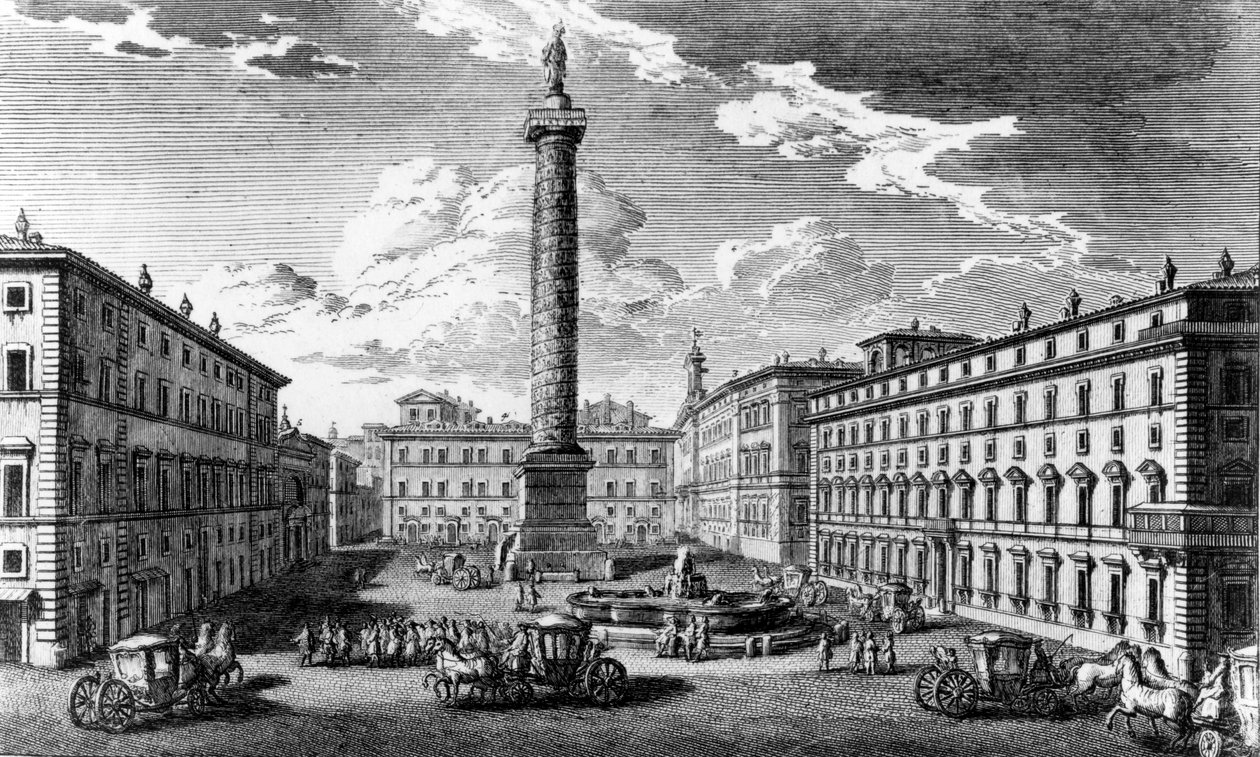Pohled na Piazza Colonna, Řím, 1752 od Giuseppe Vasi
