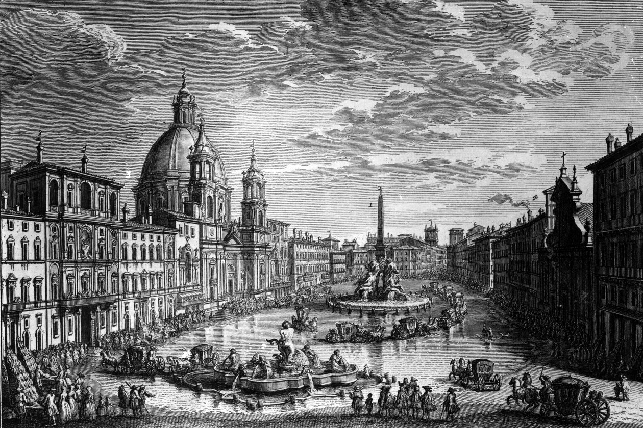 Pohled na Piazza Navona během svátku Ferragosto, 1752 od Giuseppe Vasi
