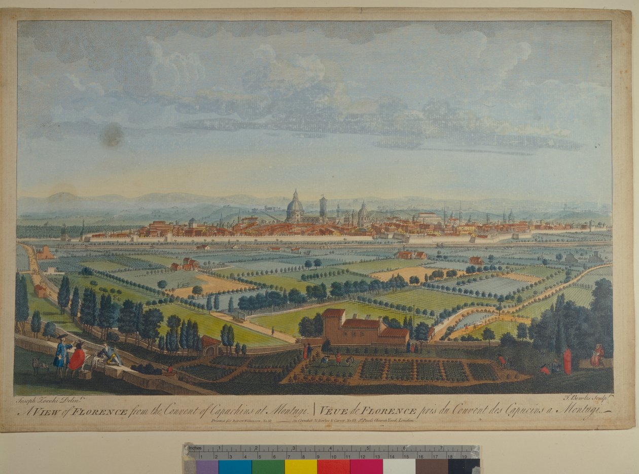 Pohled na Florencii z kláštera kapucínů v Montughi, vyrytý Johnem Bowlesem (fl.1724-1756) od Giuseppe Zocchi