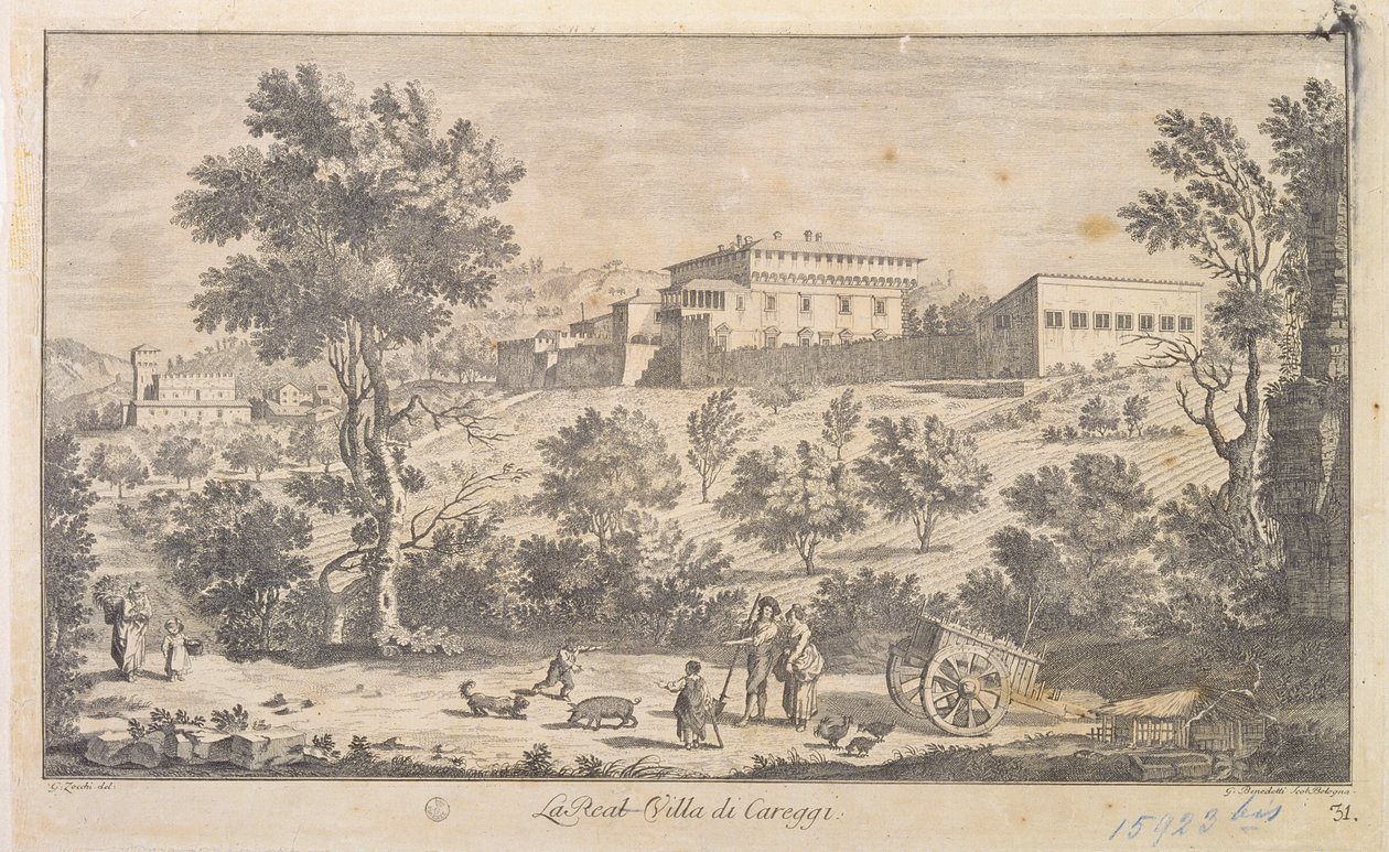 Vila Careggi, rytina G. Benedettiho od Giuseppe Zocchi
