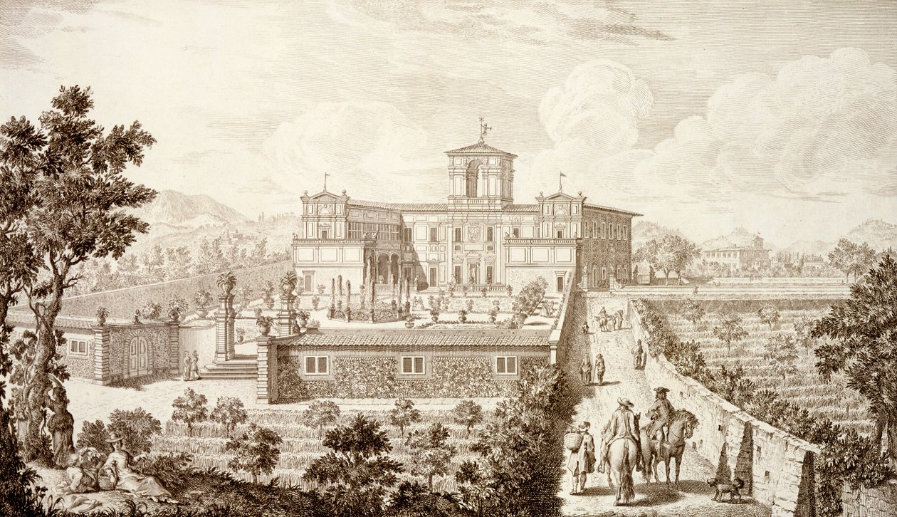 Pohled na vilu di Montughi z knihy Giuseppe Boucharda "Pohledy na Toskánsko", vydané v letech 1744-57. od Giuseppe Zocchi