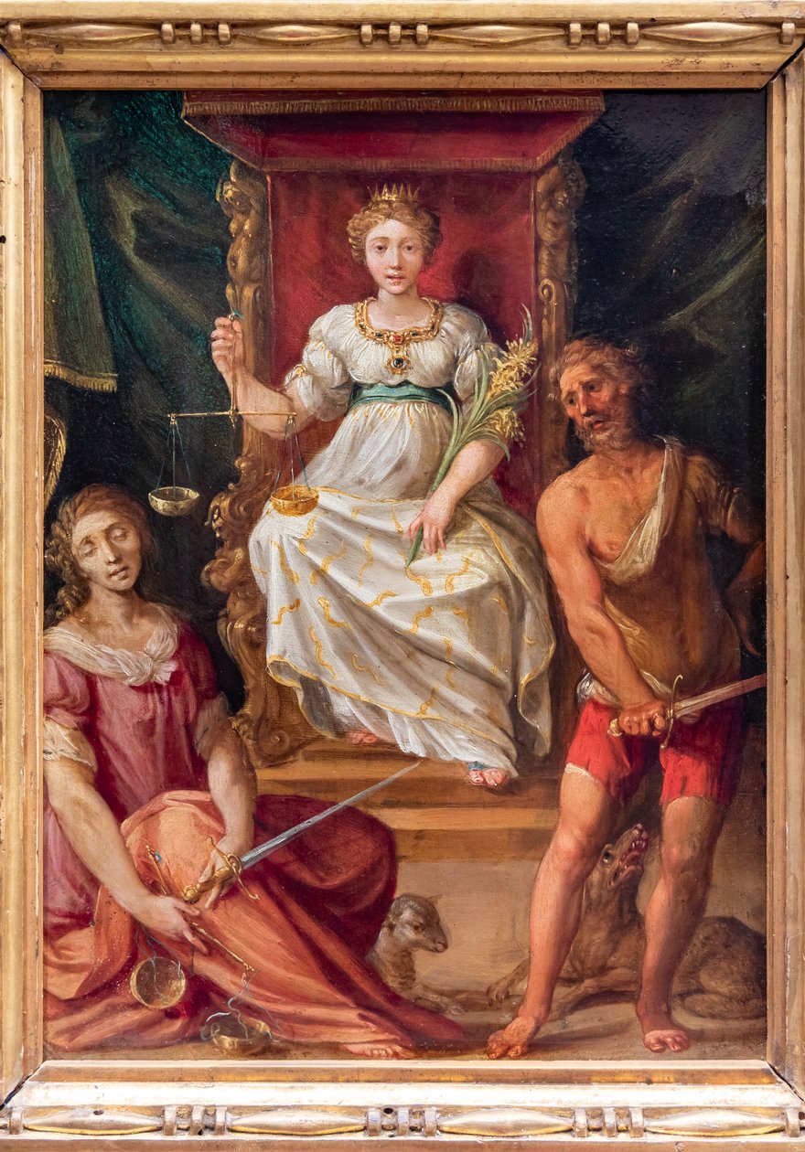 Spravedlnost (nebo spravedlnost), s nespravedlností a kontrastem od follower of Giuseppe Cesari