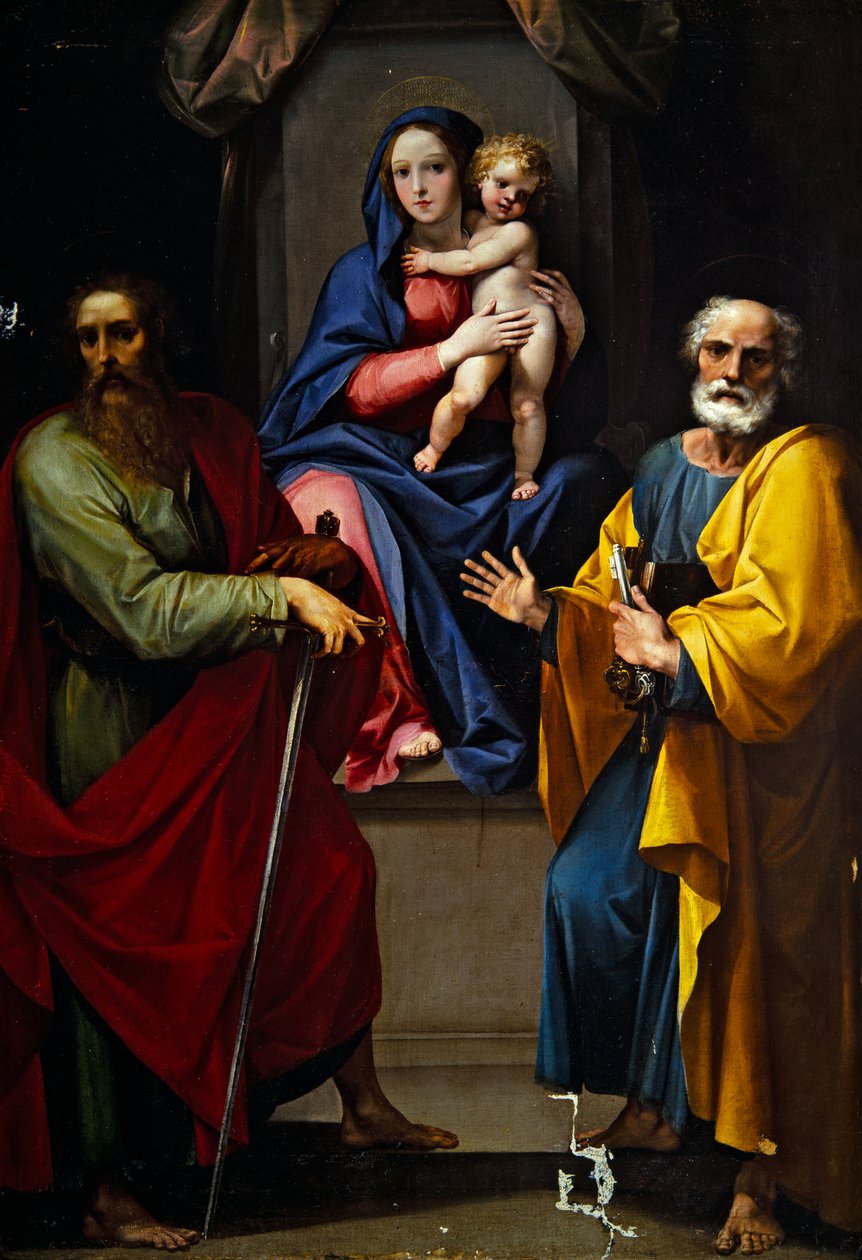 Madona s dítětem a svatým Pavlem a svatým Petrem (olej na plátně) od Giuseppe (1568 1640) Cesari