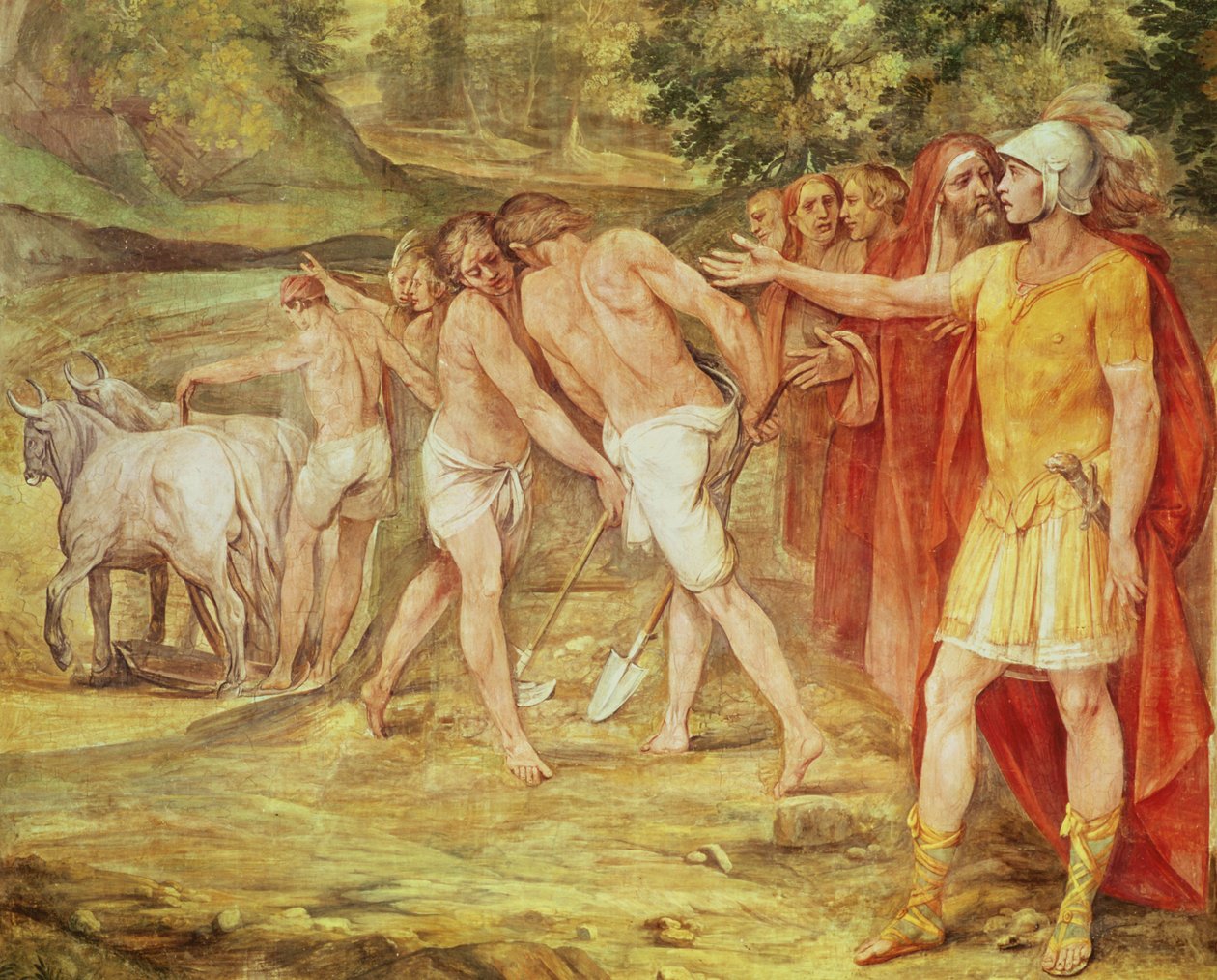 Romulus označující hranice Říma, ze Sala dei Horatii a Curatii (freska) od Giuseppe Cesari