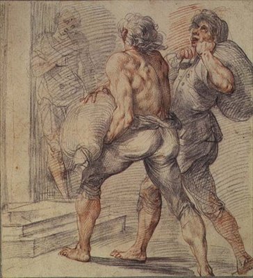Study of Tax Collectors, c.1591-93 (šedá a červená křída na papíře) od Giuseppe Cesari