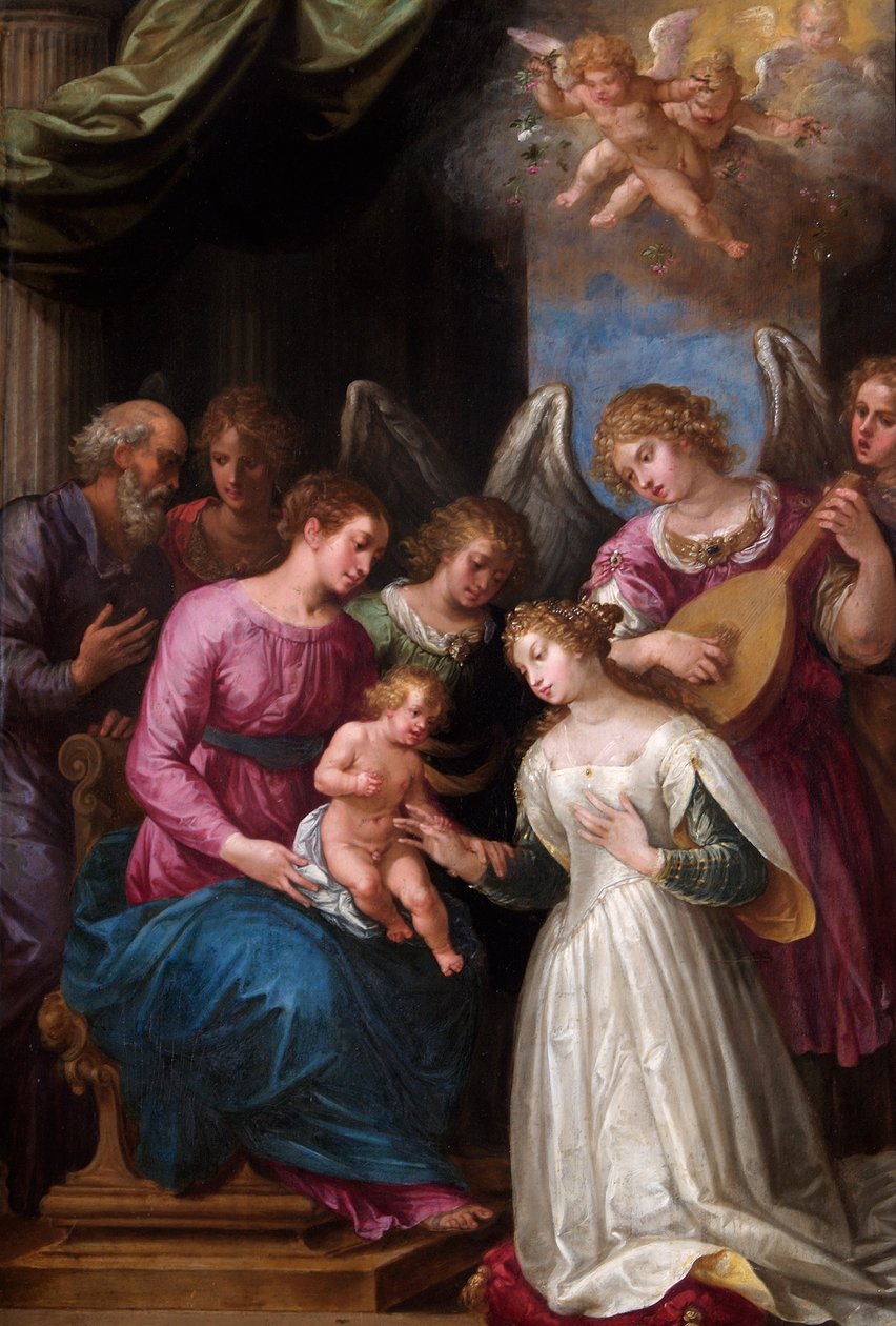 Pyhän Katariinan mystinen häät (öljy pähkinälevylle) od Giuseppe (1568 1640) Cesari