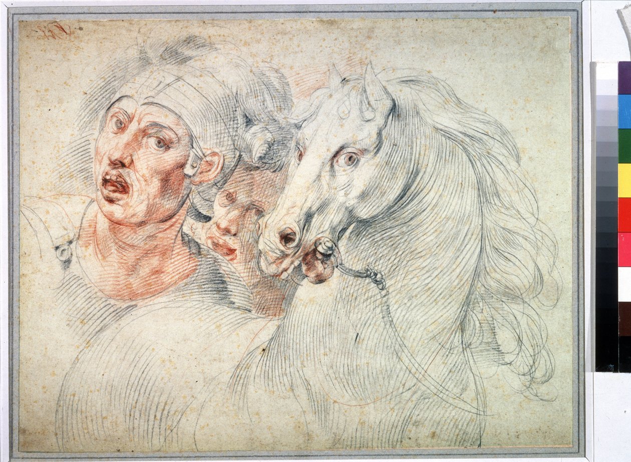 Studie koně a dvou vojáků. Sanguine od Giuseppe Cesariho (1568-1640) Puškinovo muzeum ze 17. století, Moskva od Giuseppe Cesari