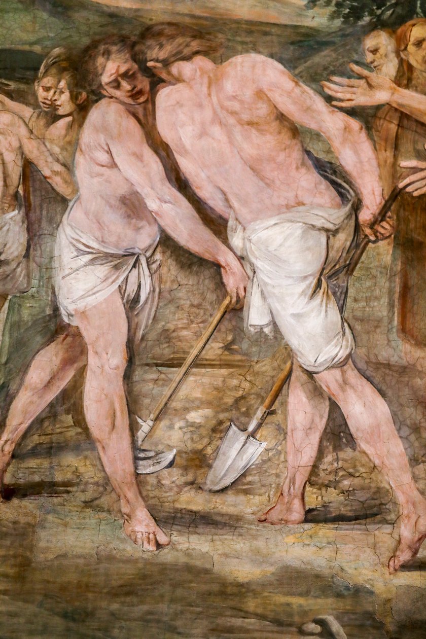 Romulus orá hraniční čáru kolem budoucího města Říma (detail) od Giuseppe Cesari