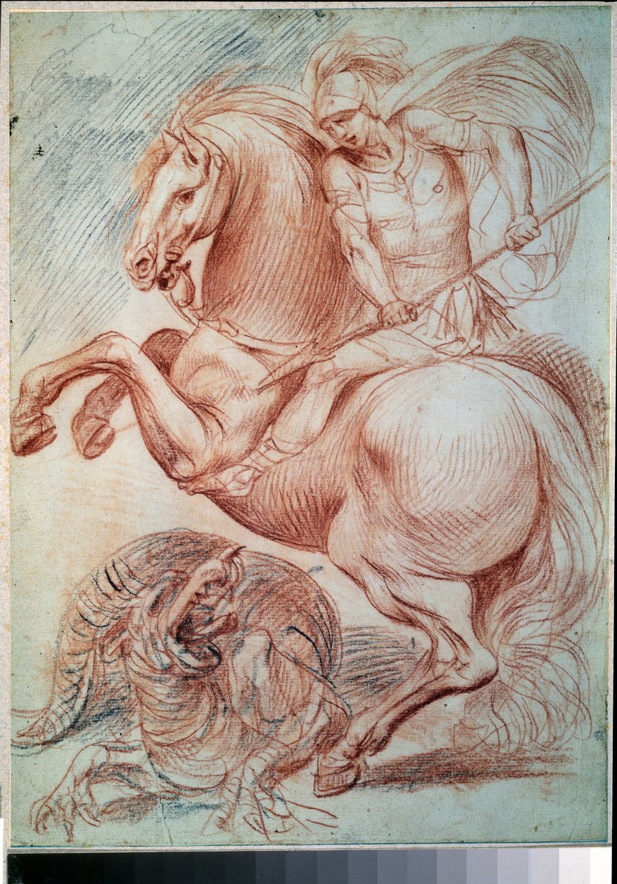 "Svatý Jiří zabíjí draka" (Saint George And The Dragon) Kresba Sanguine Giuseppe Cesari (1568-1640) Puškinovo muzeum ze 17. století, Moskva od Giuseppe Cesari