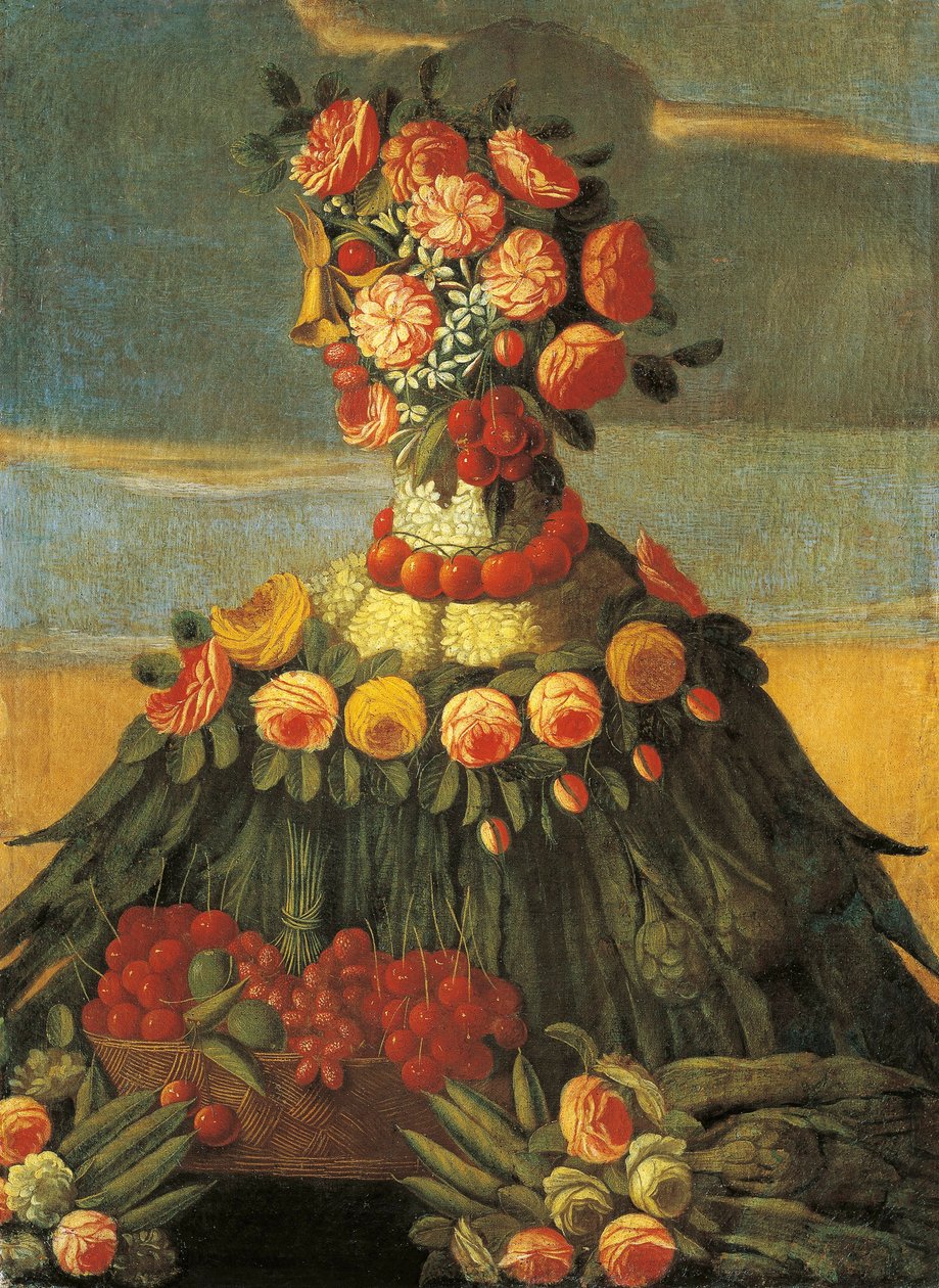 Itálie, Florencie, jaro, košík třešní s květinami od Giuseppe (follower of) Arcimboldo