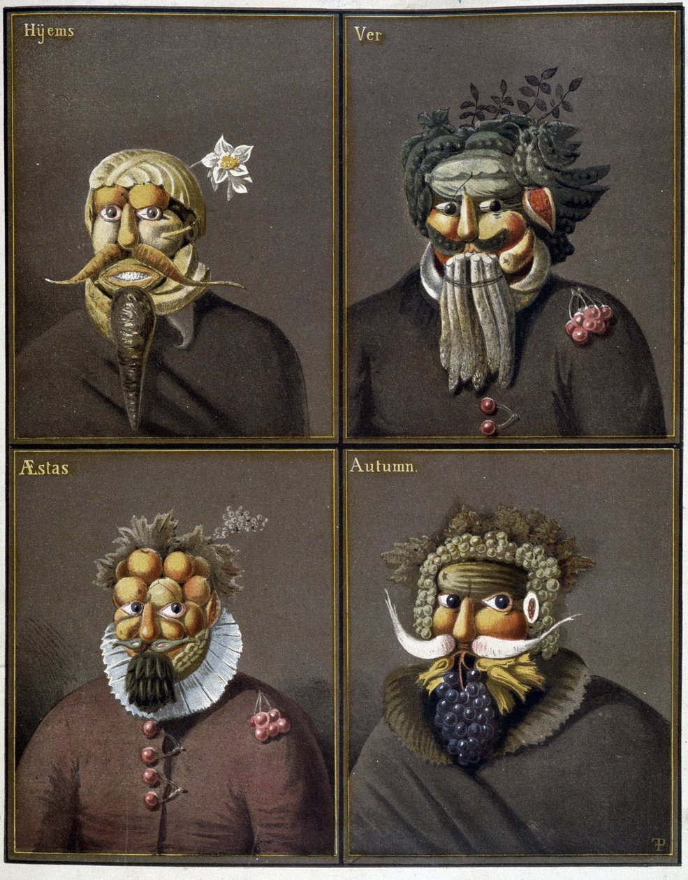 Čtyři roční období: muži se zeleninovými hlavami na způsob Giuseppe Arcimbolda. od Giuseppe (style of) Arcimboldo