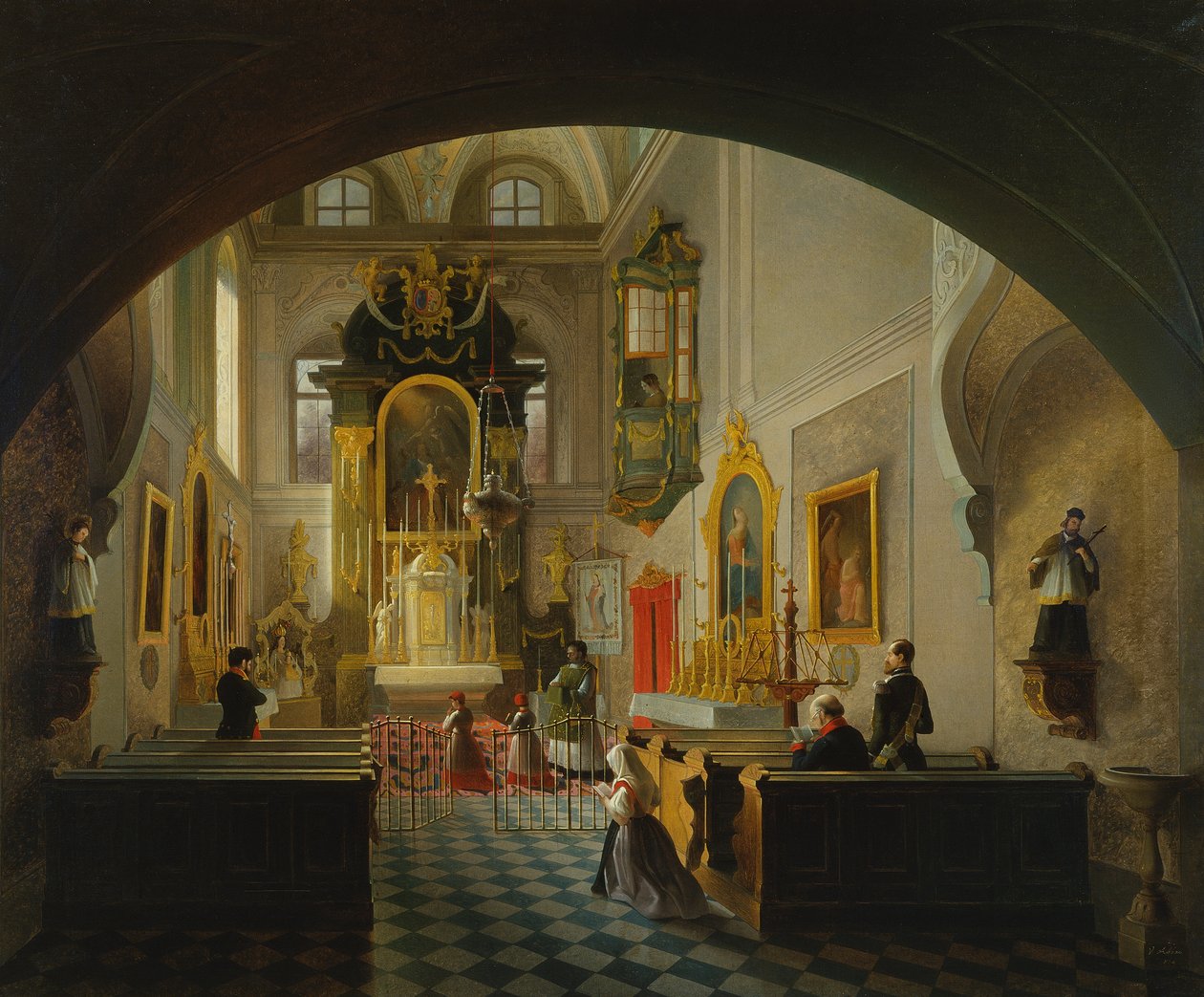 Interiér kaple (malba) od Giuseppe Abbati
