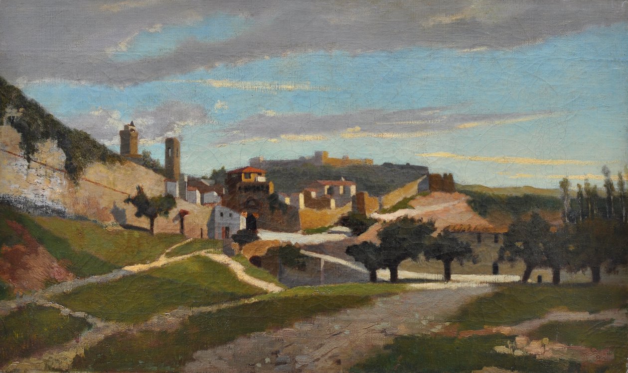 Hradby San Gimignana, asi 1862 (olej na plátně) od Giuseppe Abbati