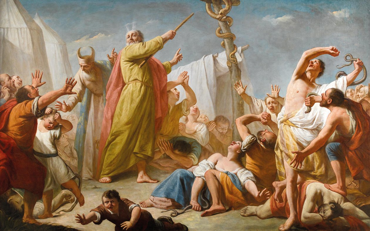 Mojžíš a drzý had, asi 1770. od Giuseppe Angeli