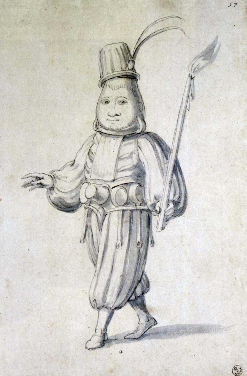 Návrh kostýmu pro kuchaře (pero, modrý inkoust a akvarel na papíře) od Giuseppe Arcimboldo