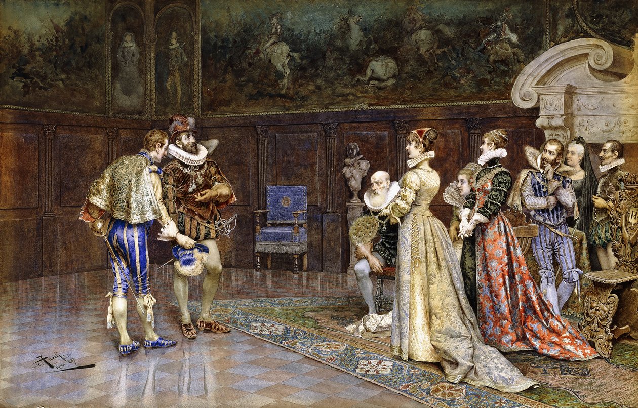 Prezentace Henriho IV z Francie u dvora Marguerite Valois od Giuseppe Aureli