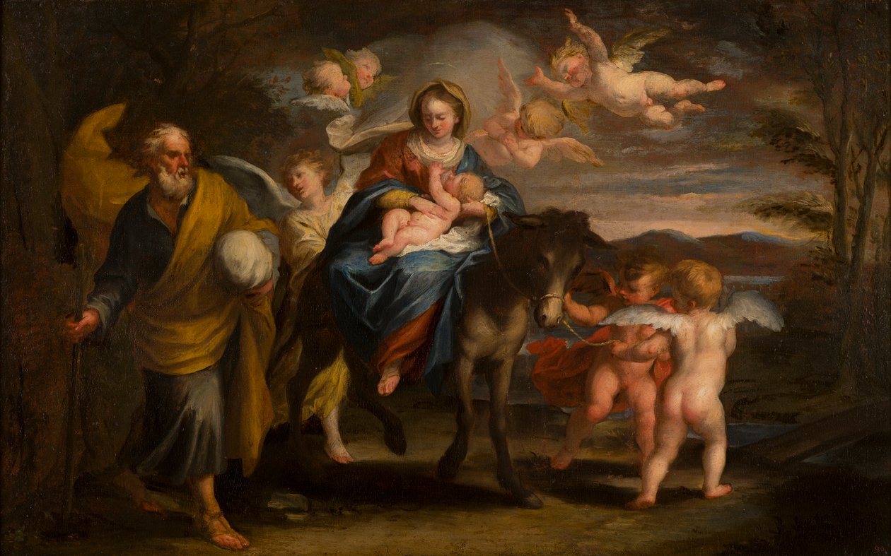 Útěk do Egypta, cca 1608-57 (olej na plátně) od Giuseppe Badaracco