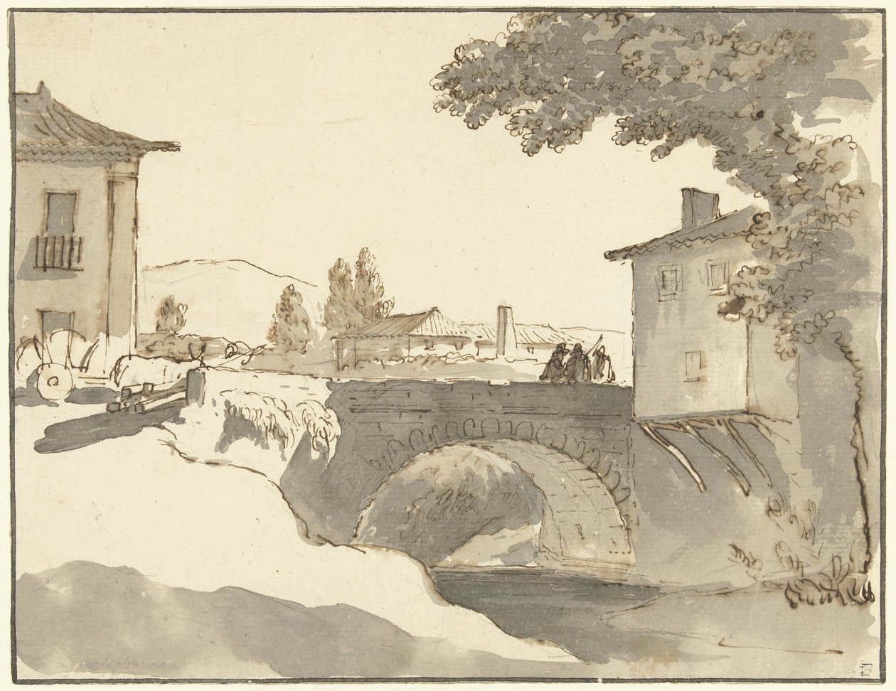 Výhled na vesnici v Alcobaça v Portugalsku od Giuseppe Bernardino Bison (possibly)