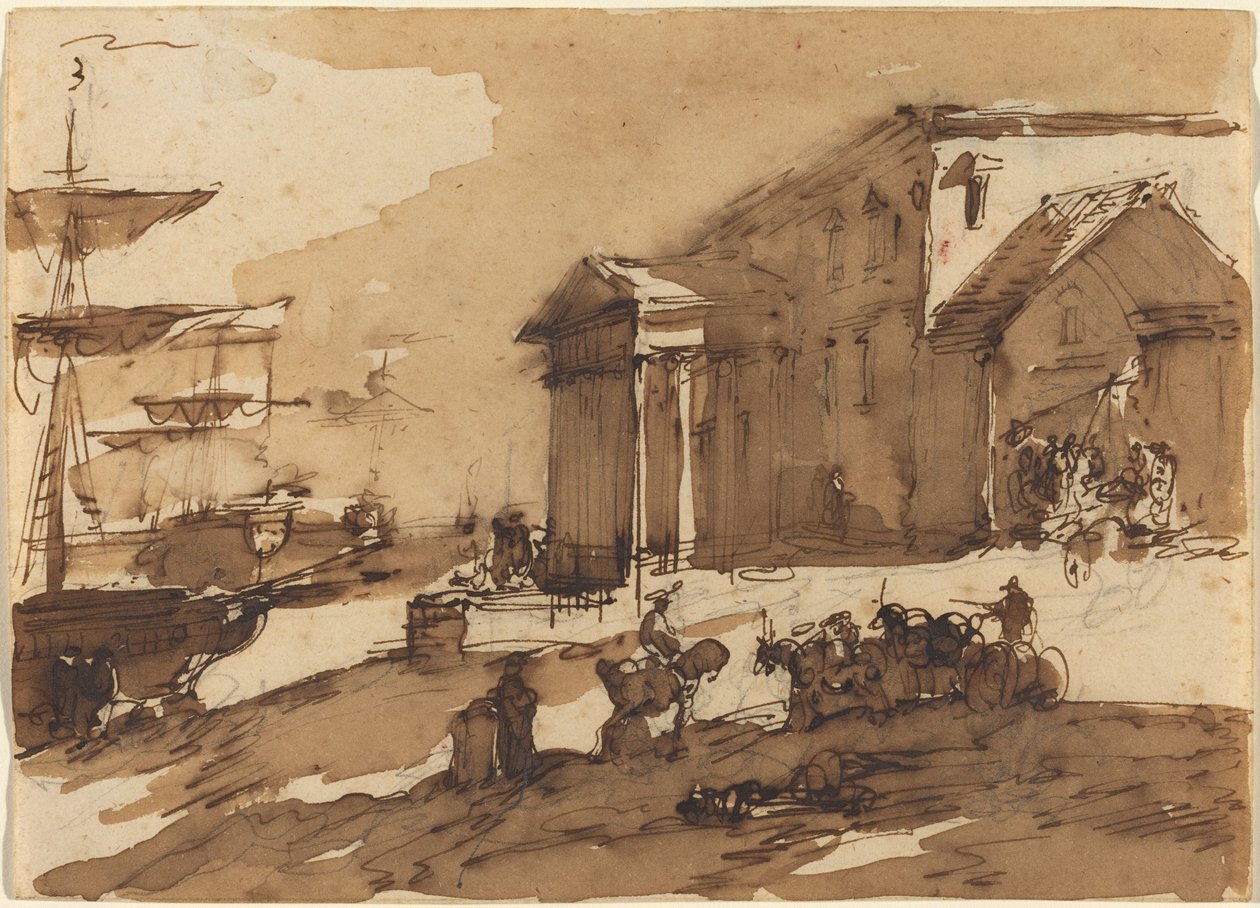 Capriccio z přístavní scény od Giuseppe Bernardino Bison