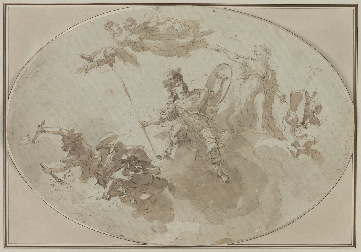 Stropní studie: Alegorie míru a války, c. 1800 od Giuseppe Bernardino Bison