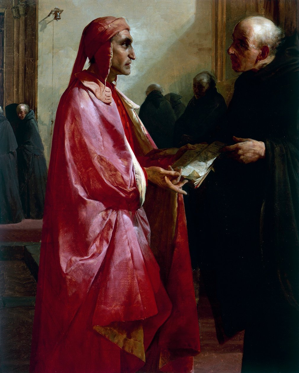 Setkání mezi Dantem (1265-1321) a Fra Ilariem od Giuseppe Bertini