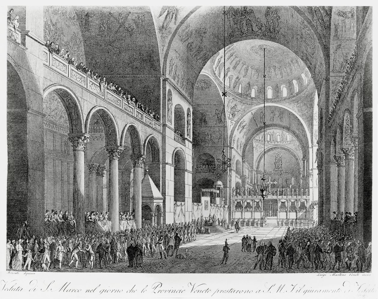 Provincie Veneto přísahají věrnost rakouskému císaři Františku II (1768-1835) v bazilice San Marco v Benátkách, 7. května od Giuseppe Borsato