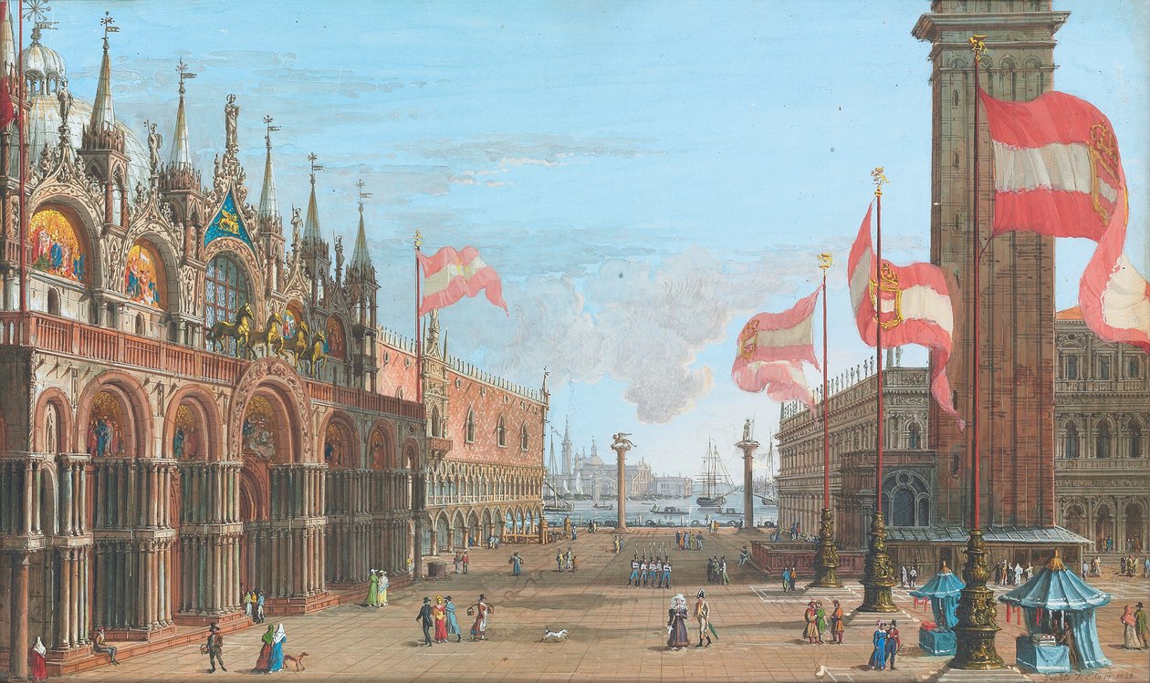 Pohled na náměstí svatého Marka, Benátky, s Palazzo Ducale a Campanile, 1828 od Giuseppe Borsato