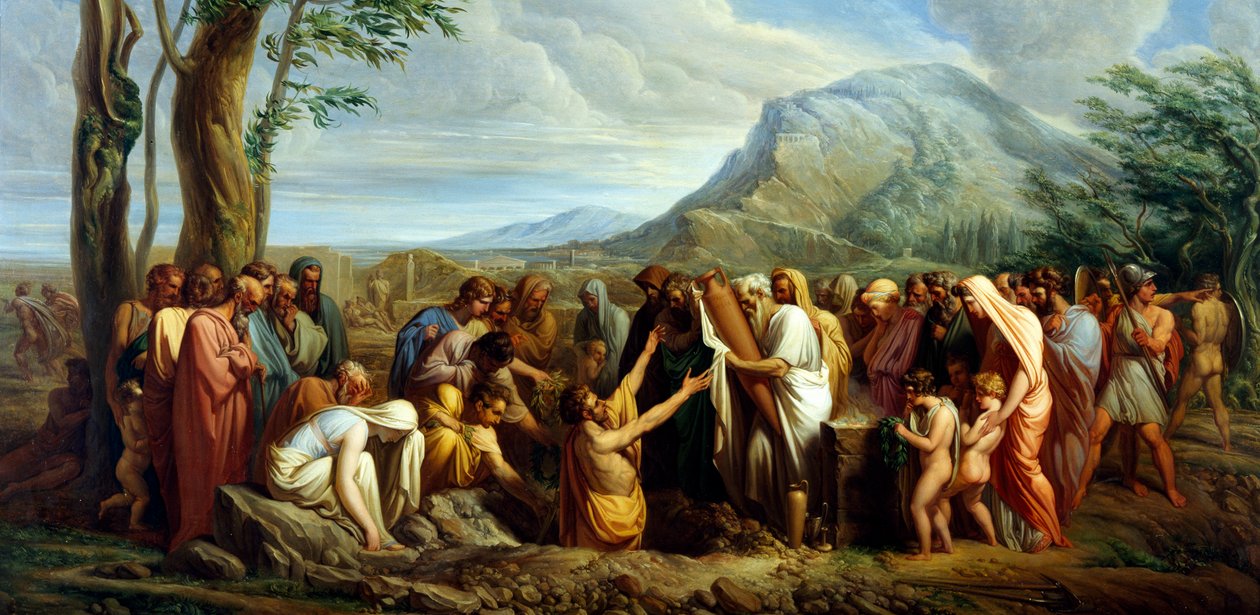 Pohřeb Themistoklesova popela, Giuseppe Bossi (1777-1815), kolem roku 1809, olej na plátně, 60x116 cm, starověké Řecko od Giuseppe Bossi