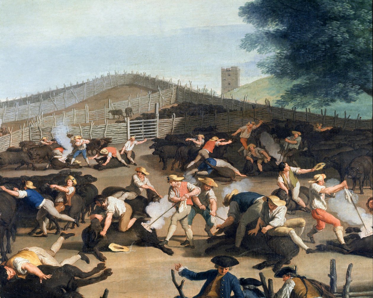 Značení dobytka poblíž Říma, detail (malba od Giuseppe Bottani