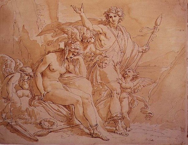 Bacchus a Ariadne, 1780 (inkoust a mytí na papíře) od Giuseppe Cades