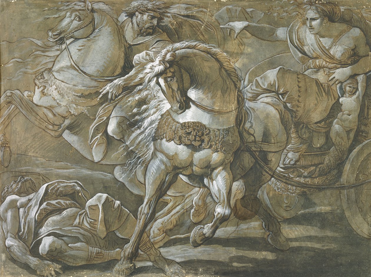 Tullie ve svém voze; Tullie sur son Char, od Giuseppe Cades