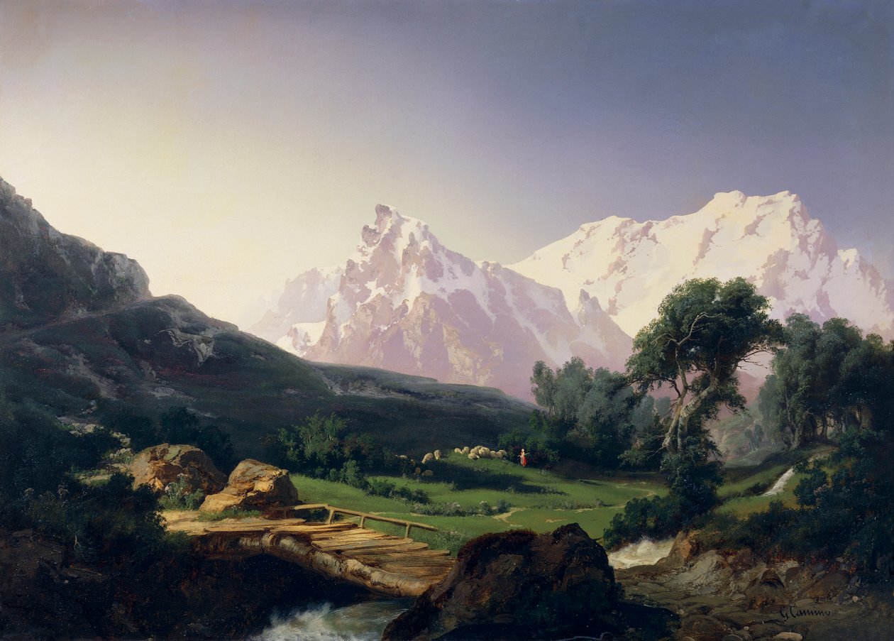 Alpské vrcholy, Gressoney Valley, Giuseppe Camino (1818-1890) od Giuseppe Camino