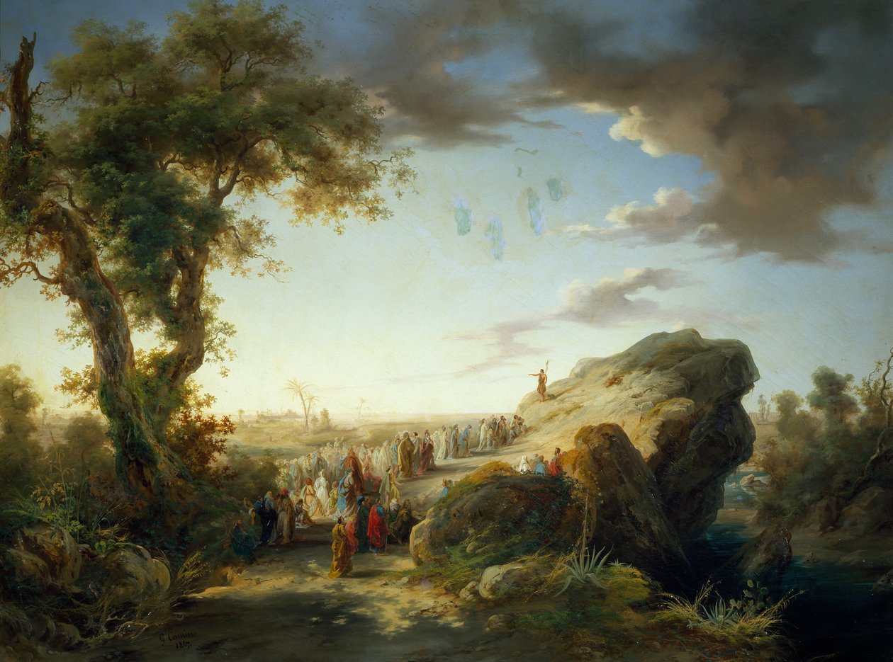 Itálie, Aglie Ducal Castle, St John the Baptist Preaching, Giuseppe Camino (1818-1890), olej na plátně od Giuseppe Camino