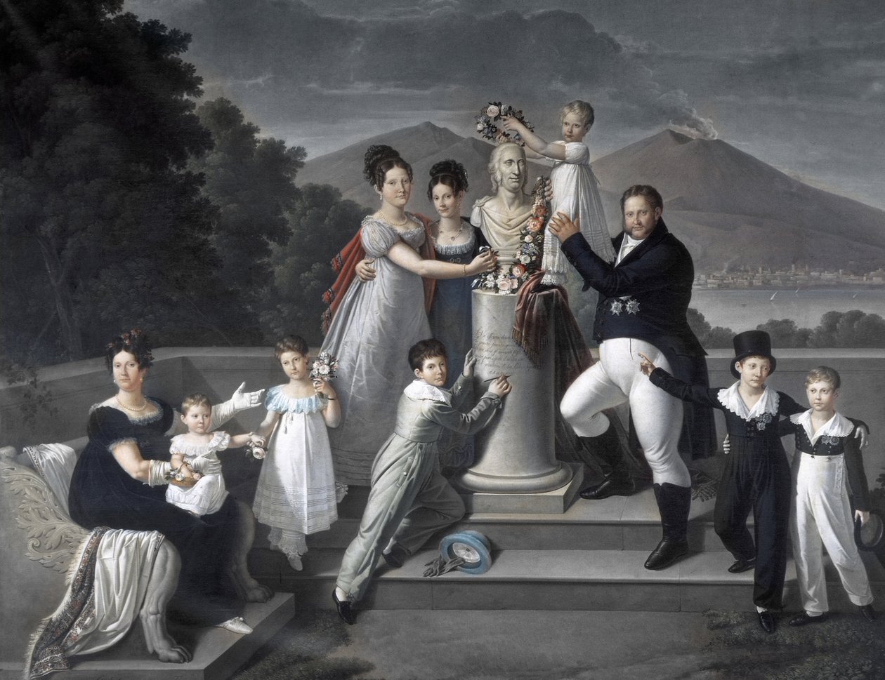 (Rodina krále Francesca I. ze dvou Sicílie). Zleva zprava: Maria Isabella di Borbone-Spain (druhá manželka Francesca I.), Maria Carolina Ferdinanda, Maria Antonietta velkovévodkyně di Toscana, Luisa Carlotta, Maria Cristina královna Španělska, Ferdinand od Giuseppe Cammarano