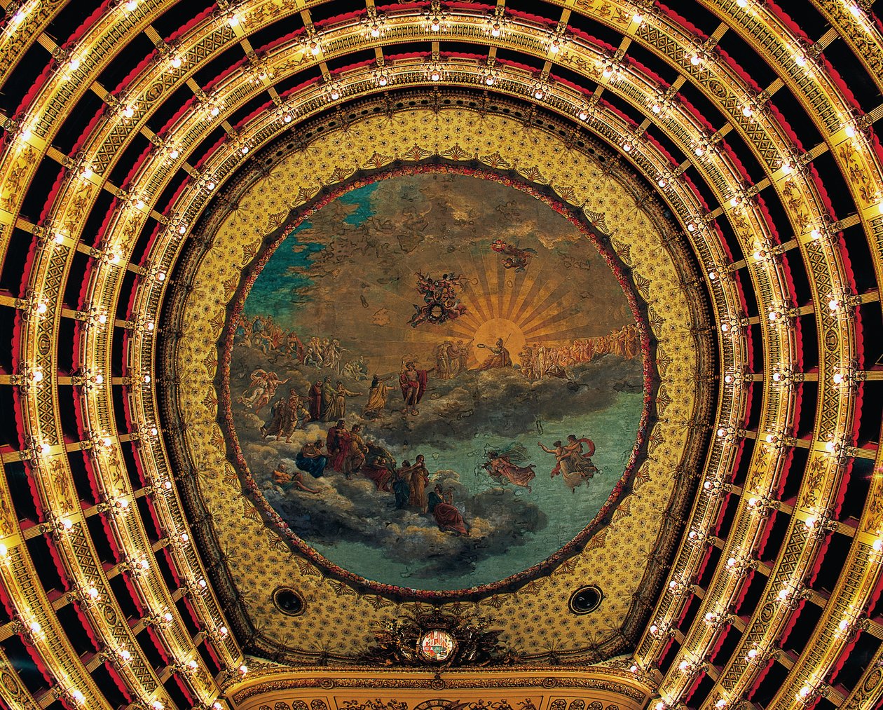 Strop namaloval Giuseppe Cammarano (1766-1850), Teatro San Carlo (Královské divadlo svatého Karla), Neapol, Kampánie, Itálie od Giuseppe Cammarano