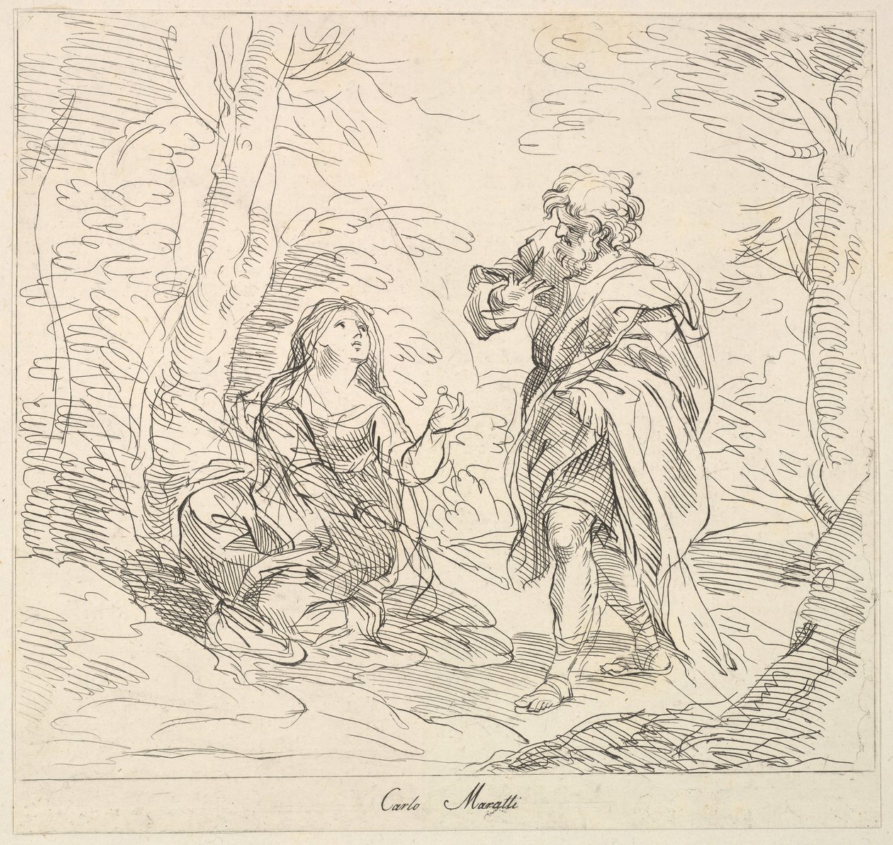 Sedící žena a vousatý muž v krajině, 1740-1802. od Giuseppe Canale
