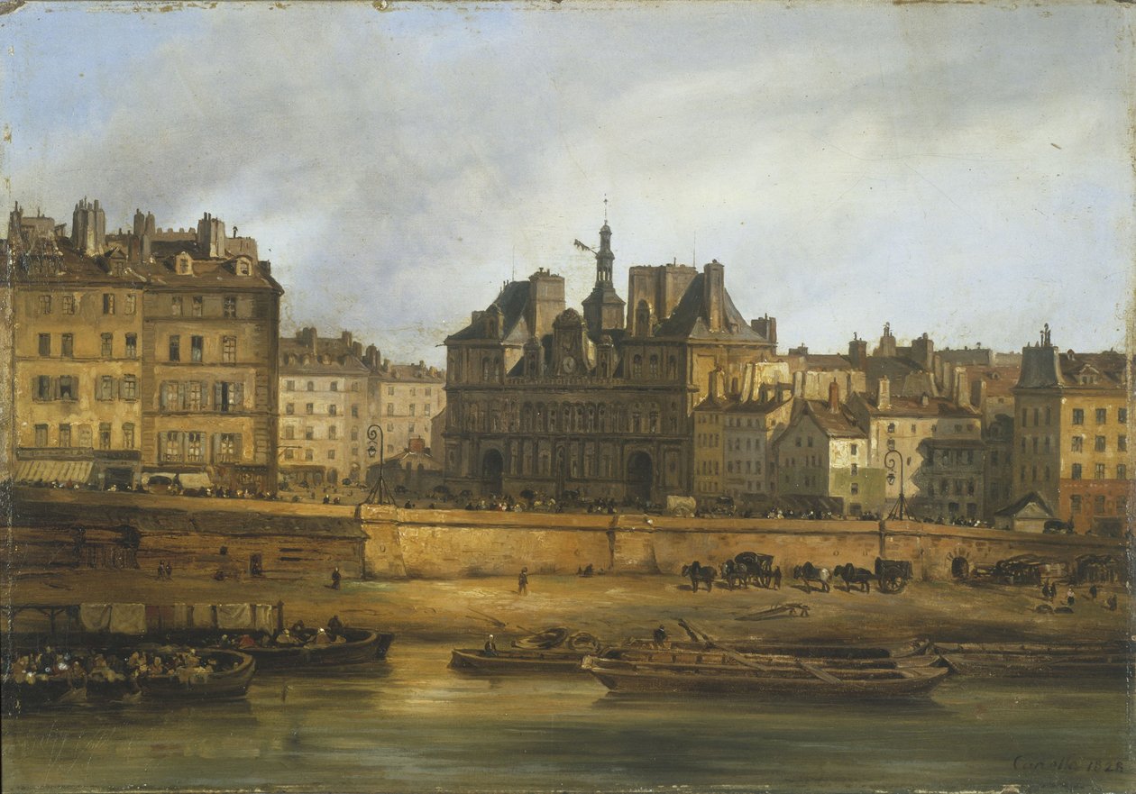 Hôtel de Ville a náměstí Place de Grève při pohledu z ostrova Ile de la Cité od Giuseppe Canella