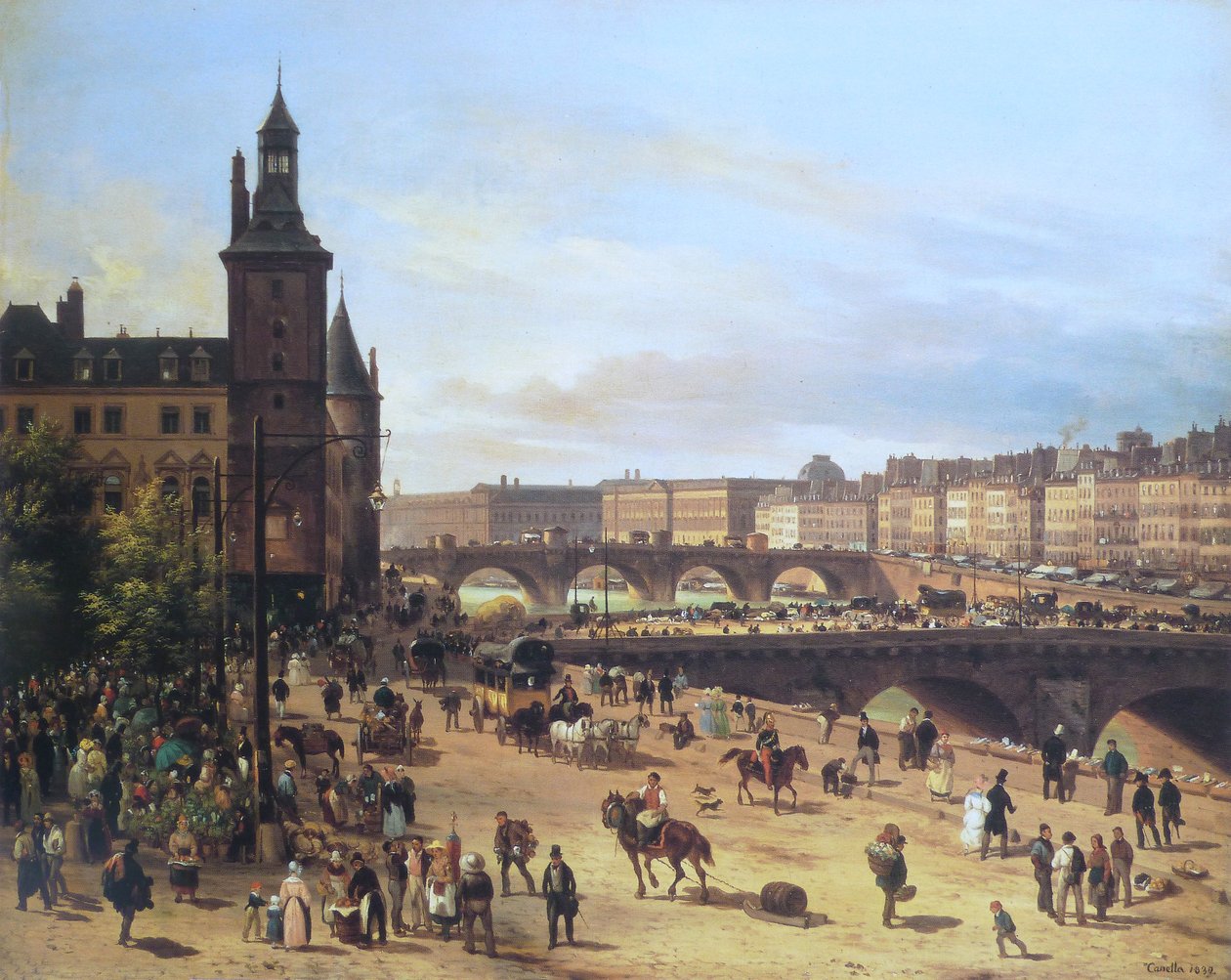 Květinový trh, Hodinová věž, Pont au Change a Pont Neuf od Giuseppe Canella