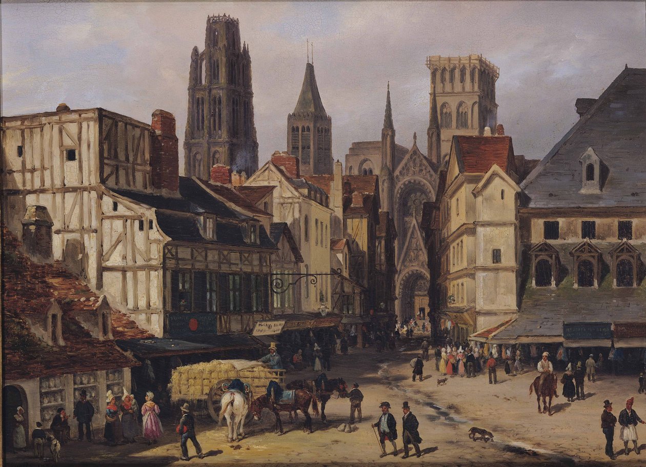 Place de la Haute-Vieille-Tour, Rouen, 1824 (olej na kartonu) od Giuseppe Canella