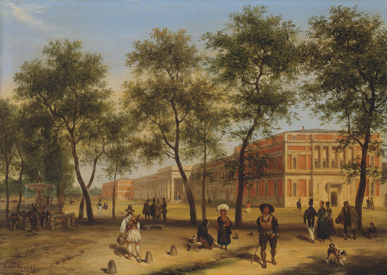 Předpokládaný pohled na Paseo del Prado s muzeem Prado, Madrid, 1827 od Giuseppe Canella